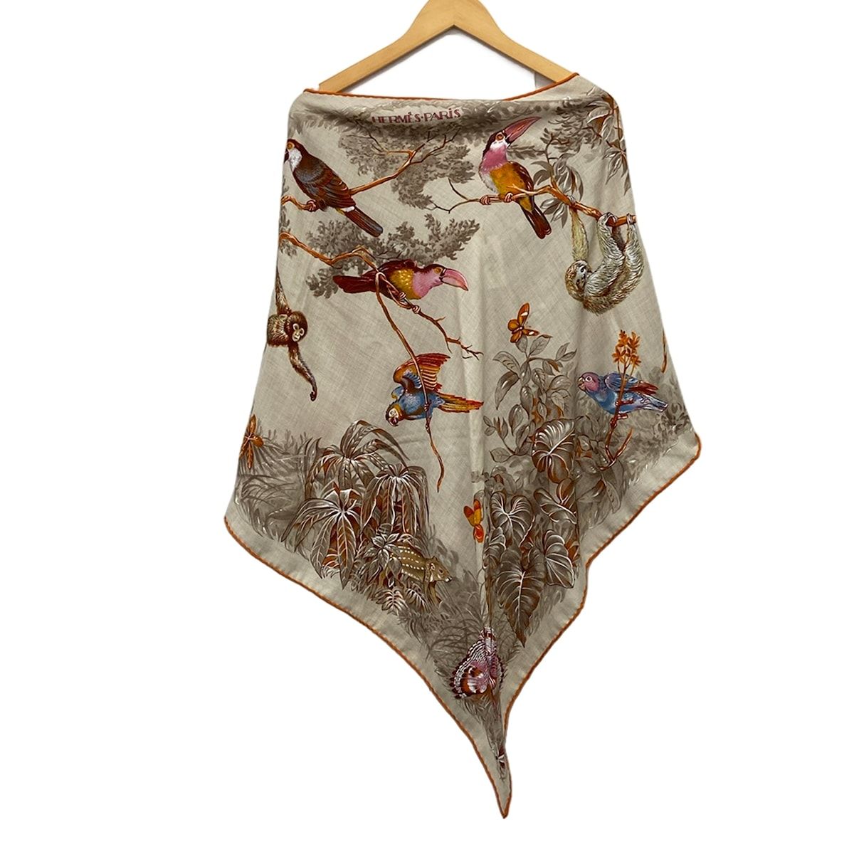 Hermes Shawl Triangle Jean Beige Orange Red Directly Under the Road Animal — view 2
