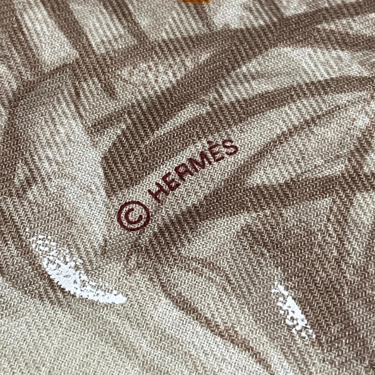 Hermes Shawl Triangle Jean Beige Orange Red Directly Under the Road Animal — view 3