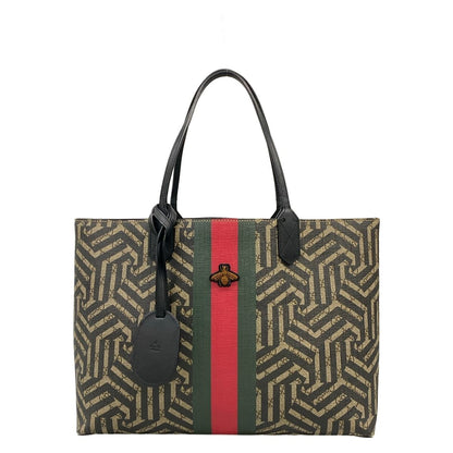 Gucci Tote GG Carre Ido Web Beige Black Multi Leather