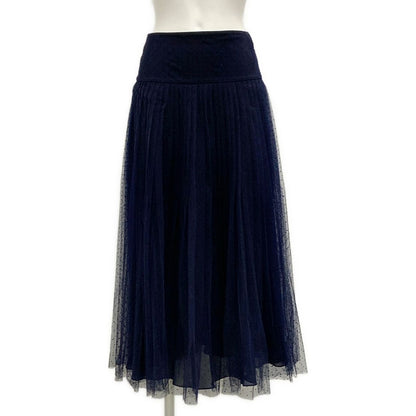Dior Long Skirt I 40 Dark Navy Tulle Dot Pattern Pleats