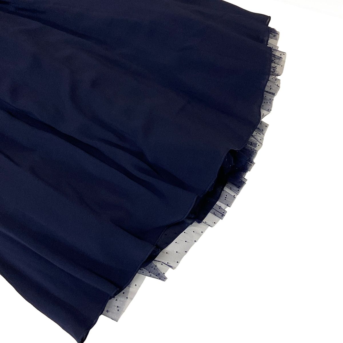 Dior Long Skirt I 40 Dark Navy Tulle Dot Pattern Pleats — view 7