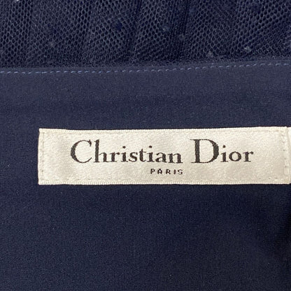 Dior Long Skirt I 40 Dark Navy Tulle Dot Pattern Pleats — view 3