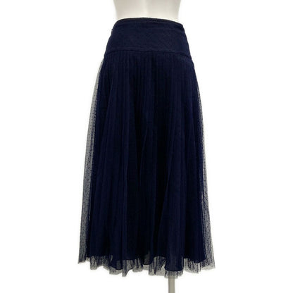 Dior Long Skirt I 40 Dark Navy Tulle Dot Pattern Pleats — view 2