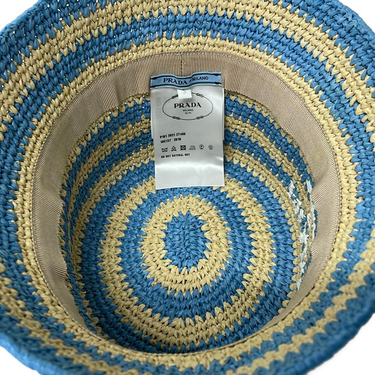 Prada Hat S Light Blue Beige Straw — view 4