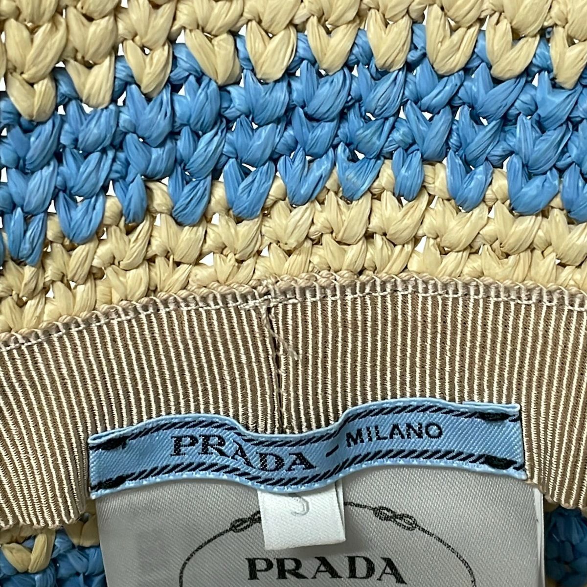 Prada Hat S Light Blue Beige Straw — view 5