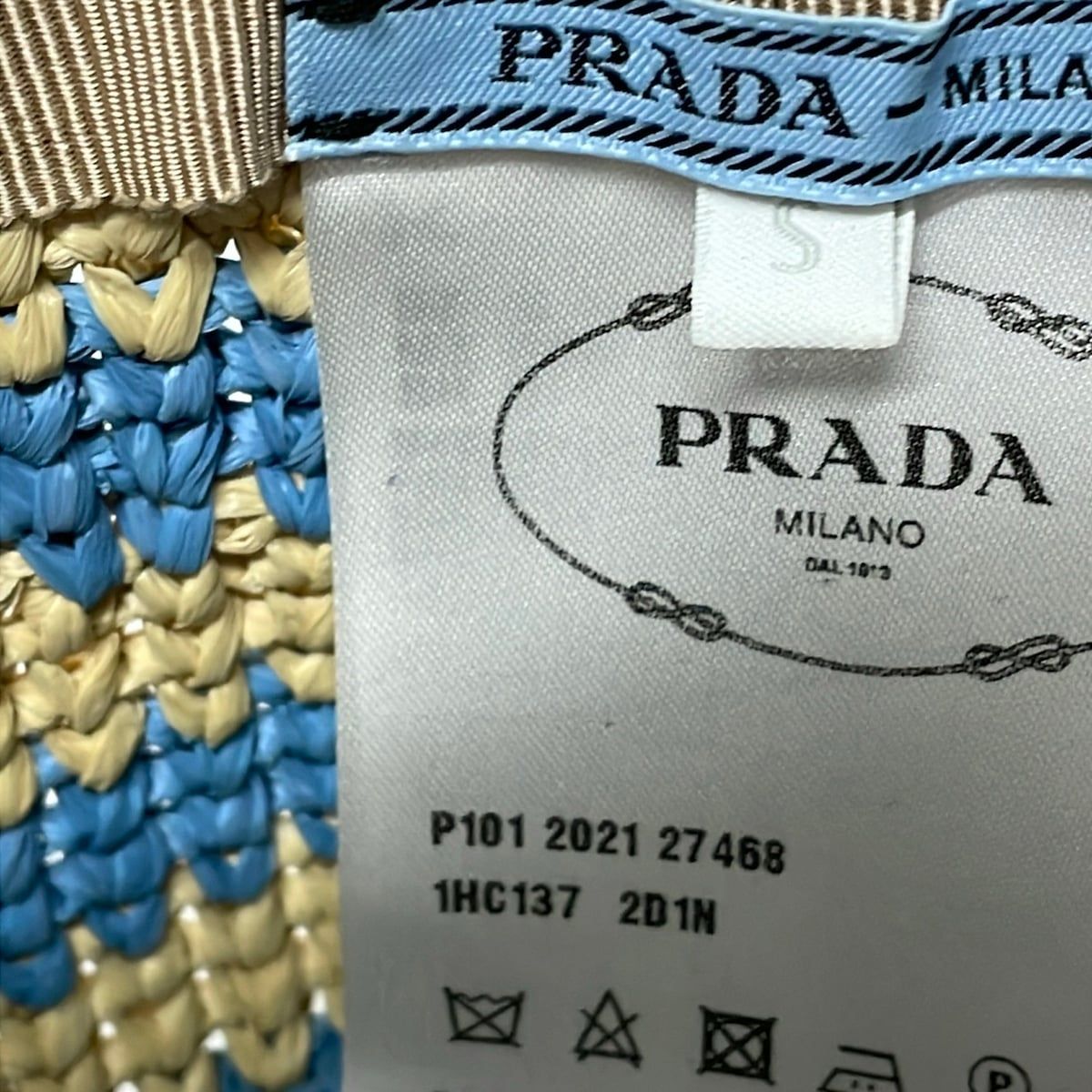 Prada Hat S Light Blue Beige Straw — view 7