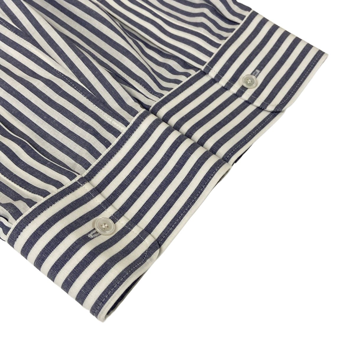 Celine Three Quarter Sleeve Shirt Blouse 34 S White Blue Gray Striped Cotton — view 6