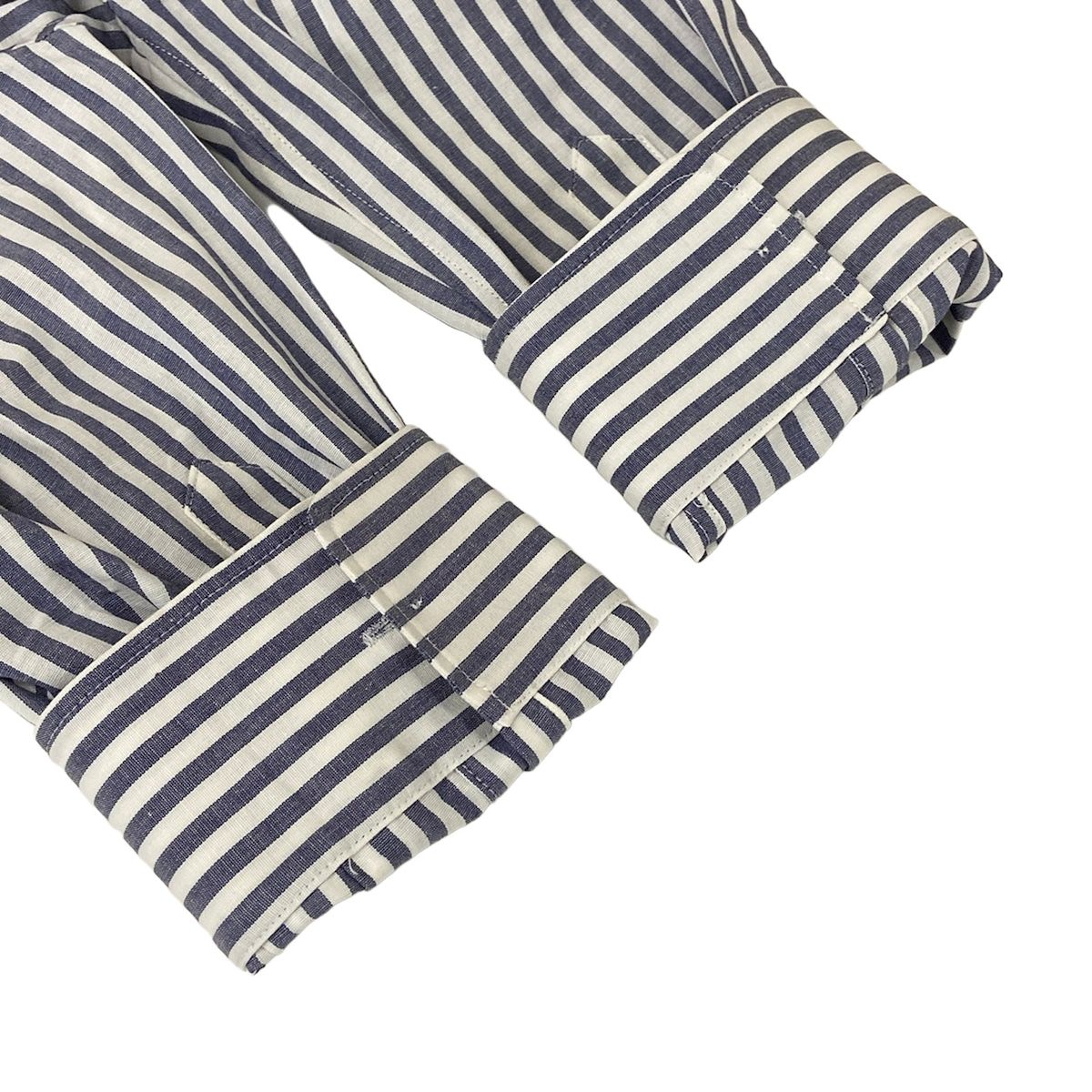 Celine Three Quarter Sleeve Shirt Blouse 34 S White Blue Gray Striped Cotton — view 7