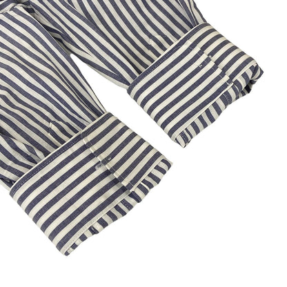 Celine Three Quarter Sleeve Shirt Blouse 34 S White Blue Gray Striped Cotton — view 7