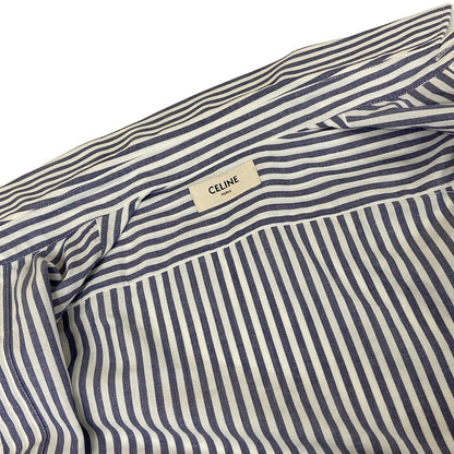 Celine Three Quarter Sleeve Shirt Blouse 34 S White Blue Gray Striped Cotton — view 8