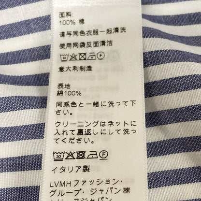 Celine Three Quarter Sleeve Shirt Blouse 34 S White Blue Gray Striped Cotton — view 4