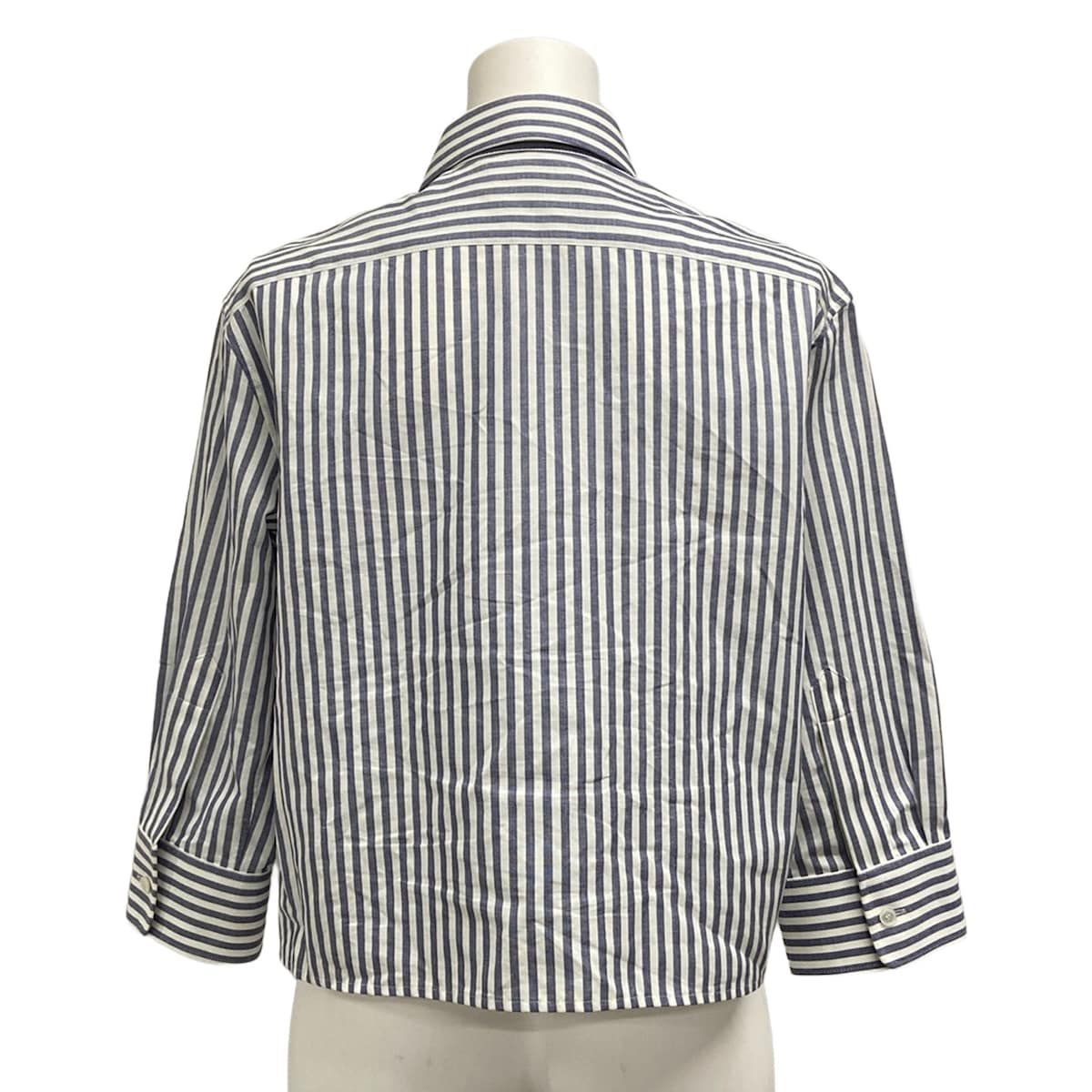 Celine Three Quarter Sleeve Shirt Blouse 34 S White Blue Gray Striped Cotton — view 2