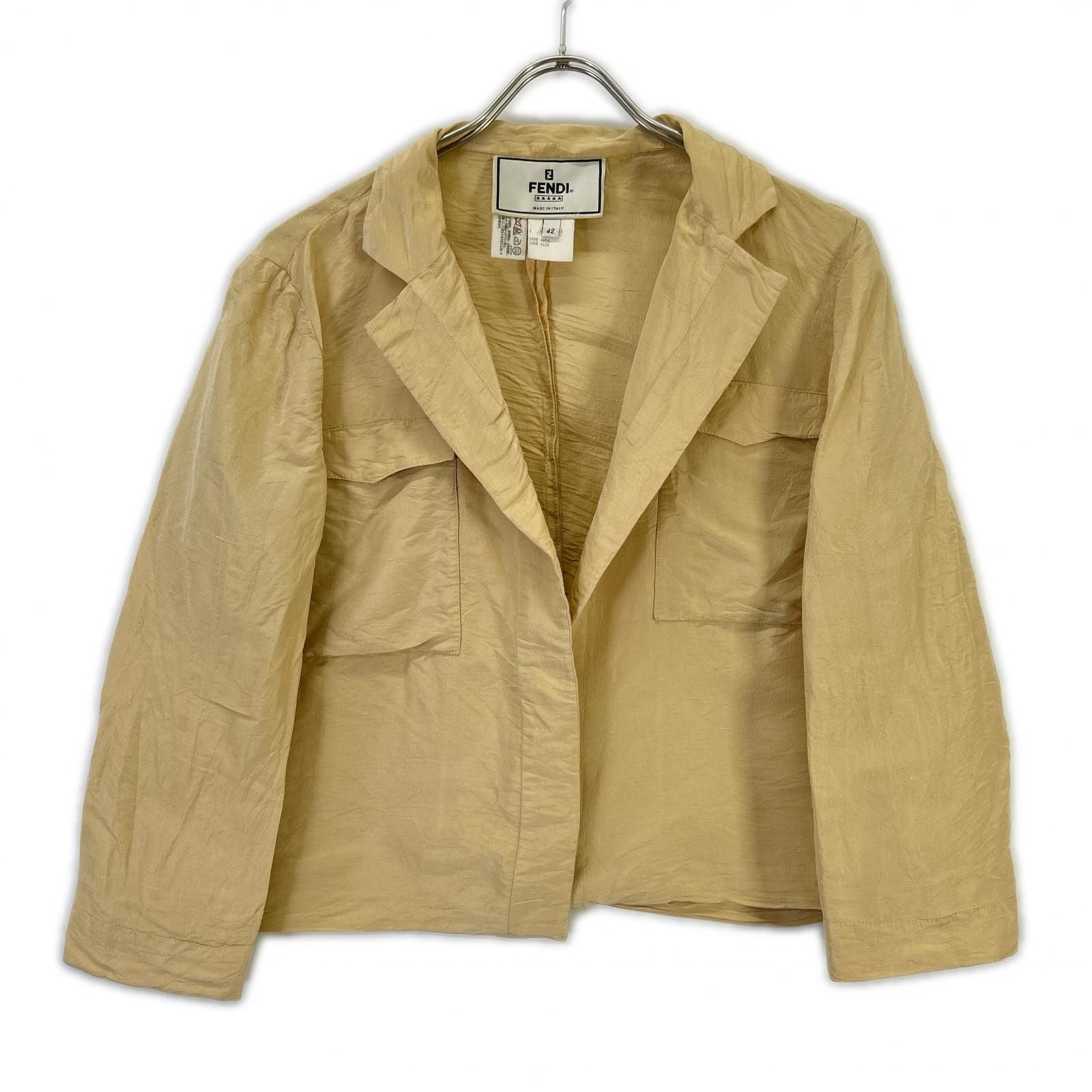 Fendi Beige Silk Buttonless Tailored Jacket 42