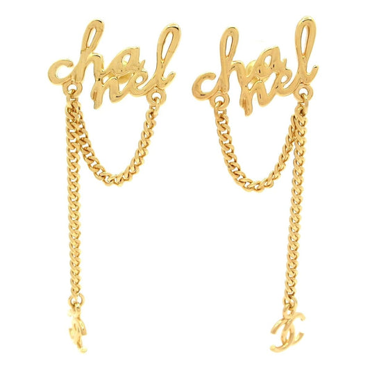 Chanel Earrings CC Logo Gold Chain