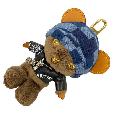 Louis Vuitton Key Holder Bag Charm LV Bear Brown Blue Multi Leather Faux