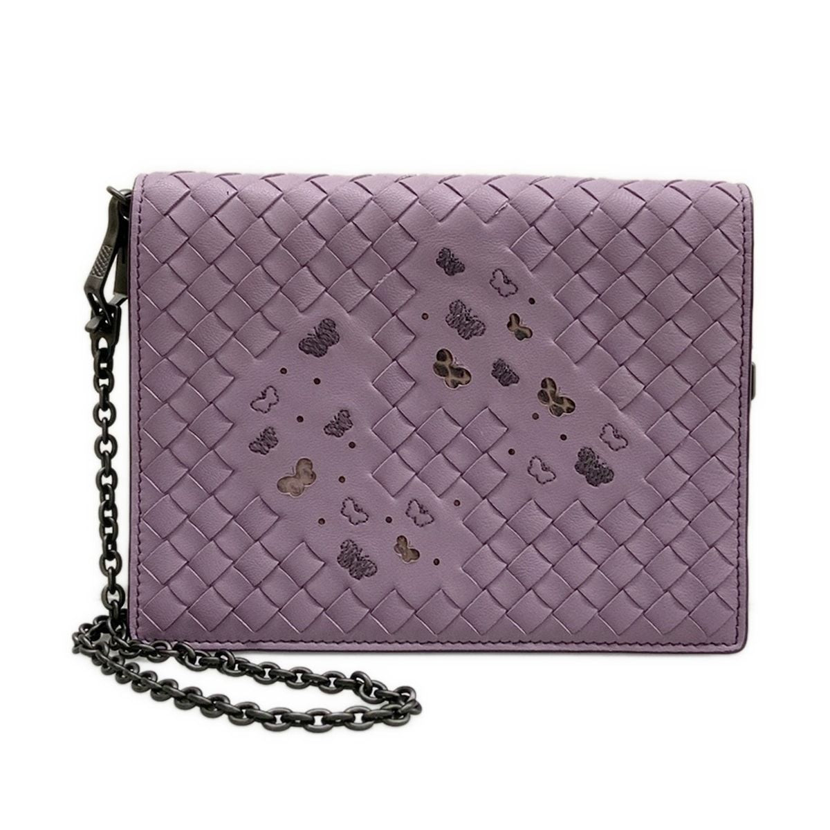 Bottega Veneta Wallet Intrecciato Light Purple Chain Butterfly Leather