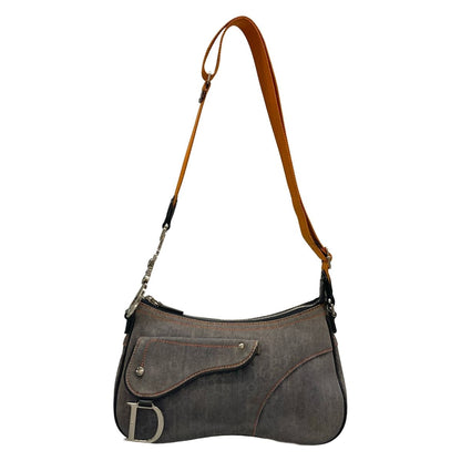 Dior Shoulder Bag Flight Trotter Dark Gray Orange Leather