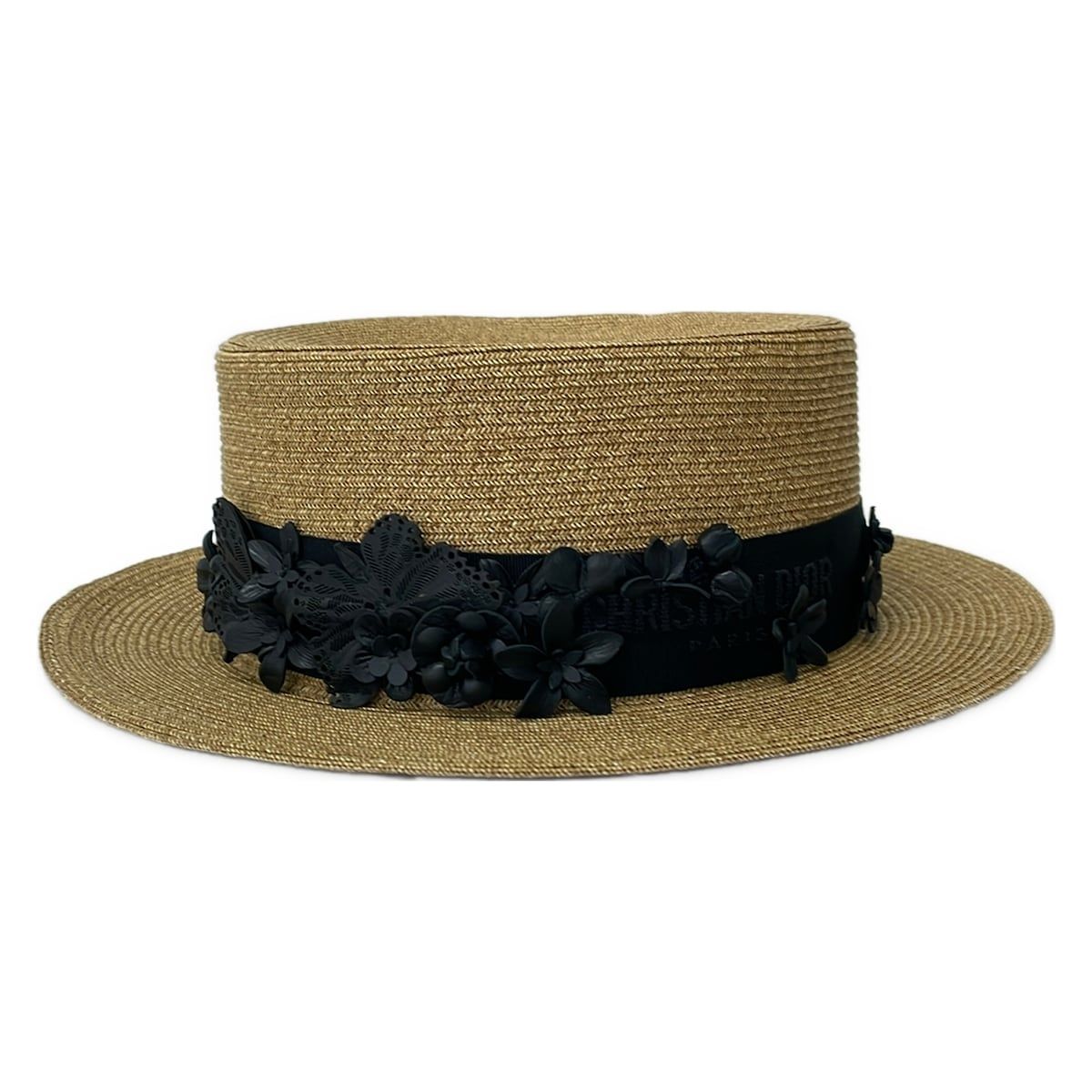 Dior Hat 57 Rodeo Hat Beige Black Flower Narrow Brim — view 2