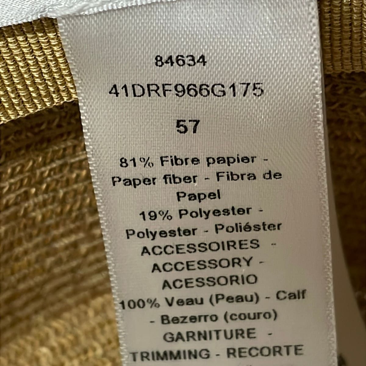 Dior Hat 57 Rodeo Hat Beige Black Flower Narrow Brim — view 7