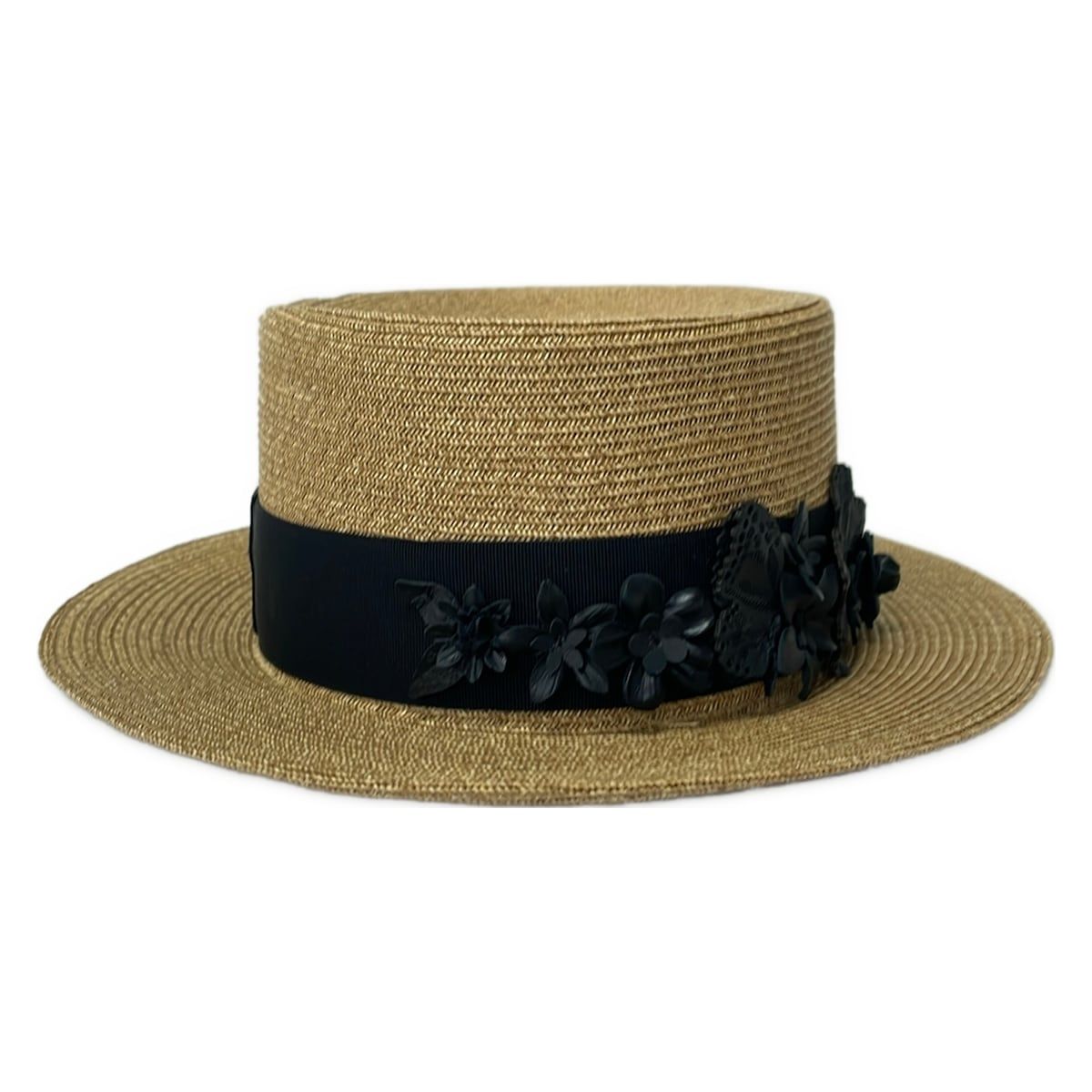 Dior Hat 57 Rodeo Hat Beige Black Flower Narrow Brim — view 3