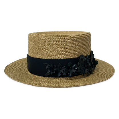 Dior Hat 57 Rodeo Hat Beige Black Flower Narrow Brim — view 3