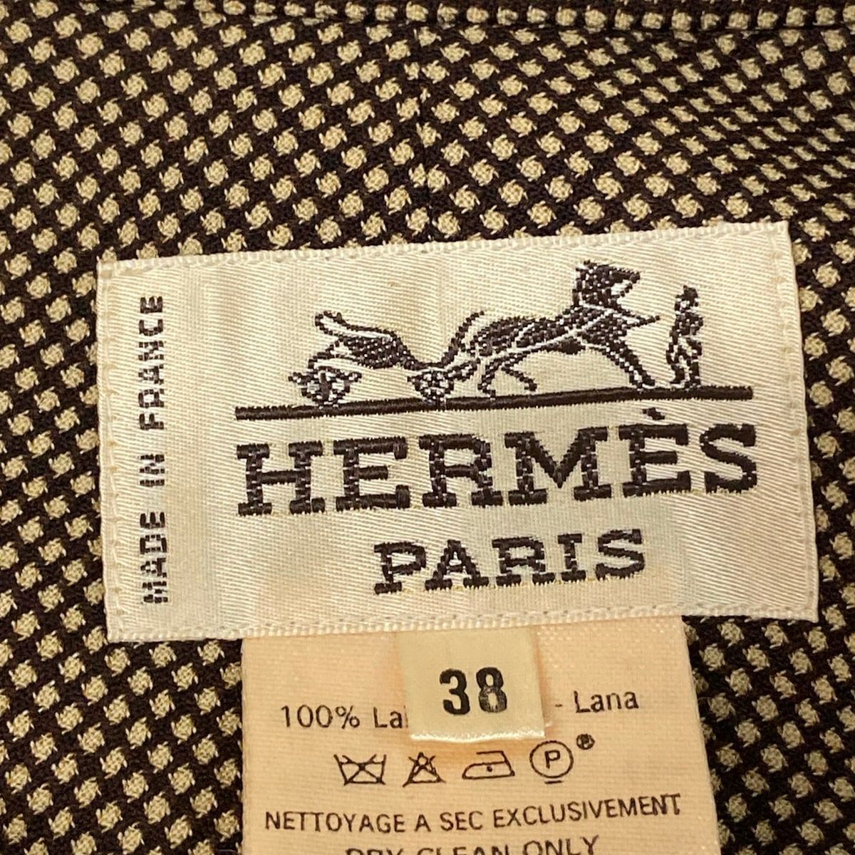 Hermes Coat 38 M Beige Dark Brown Wool Check Pattern Long Sleeve Spring Autumn — view 3