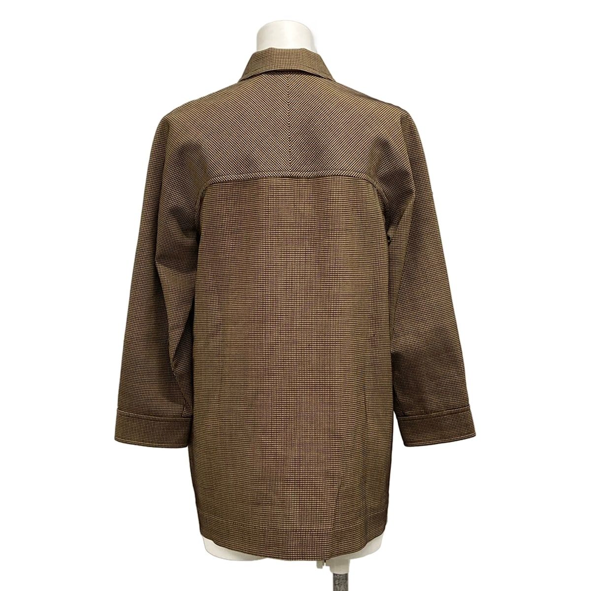 Hermes Coat 38 M Beige Dark Brown Wool Check Pattern Long Sleeve Spring Autumn — view 2