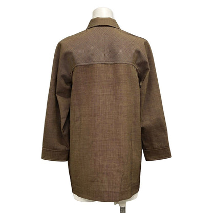 Hermes Coat 38 M Beige Dark Brown Wool Check Pattern Long Sleeve Spring Autumn — view 2