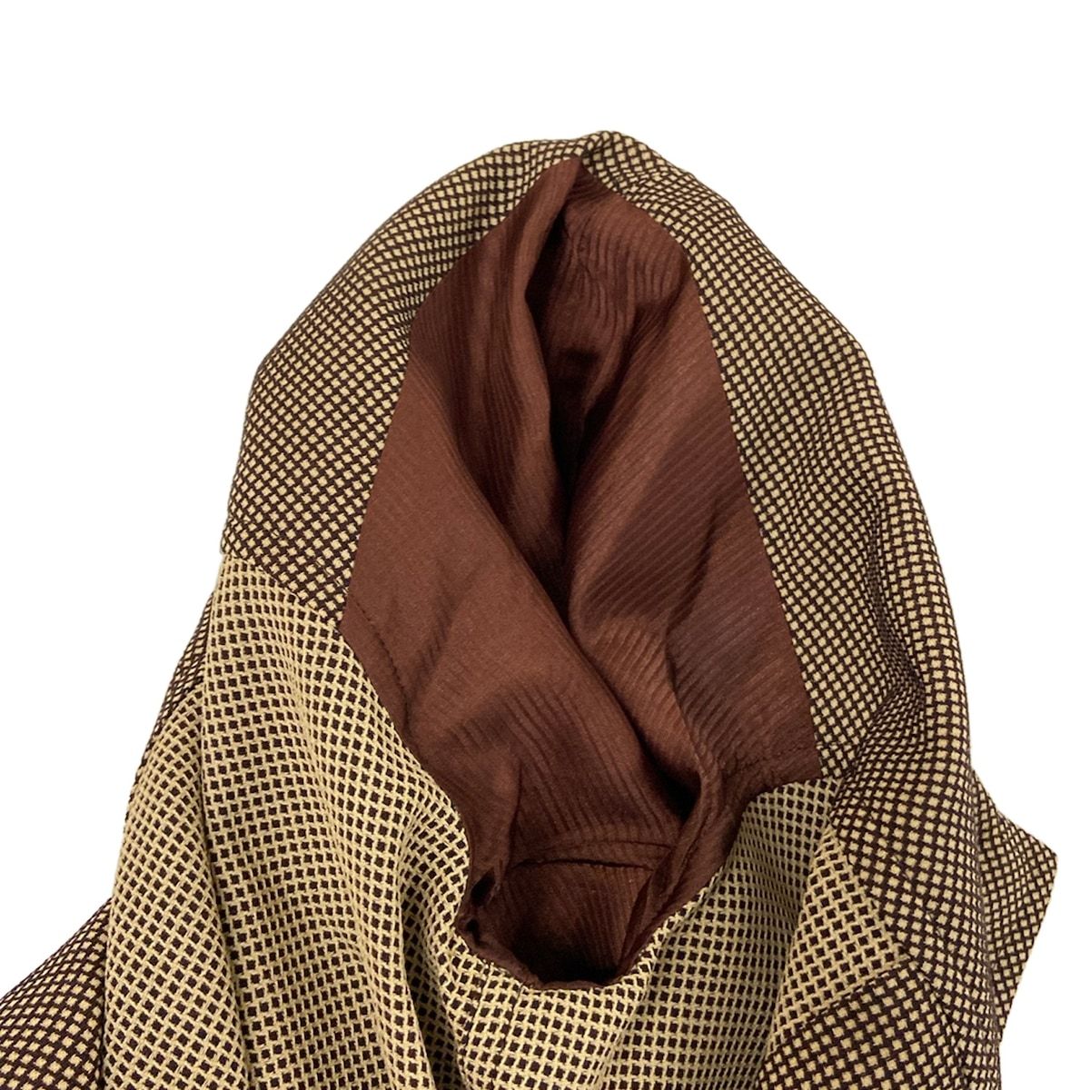 Hermes Coat 38 M Beige Dark Brown Wool Check Pattern Long Sleeve Spring Autumn — view 8
