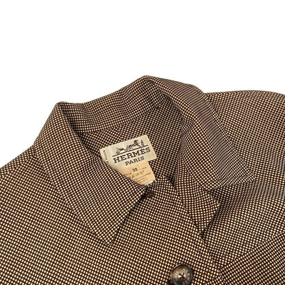 Hermes Coat 38 M Beige Dark Brown Wool Check Pattern Long Sleeve Spring Autumn — view 7