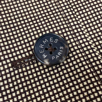 Hermes Coat 38 M Beige Dark Brown Wool Check Pattern Long Sleeve Spring Autumn — view 9
