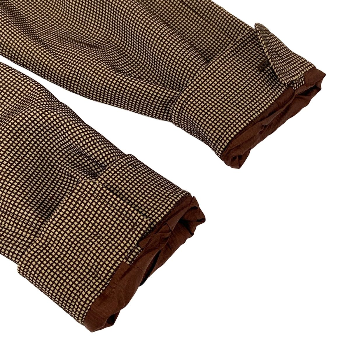 Hermes Coat 38 M Beige Dark Brown Wool Check Pattern Long Sleeve Spring Autumn — view 6