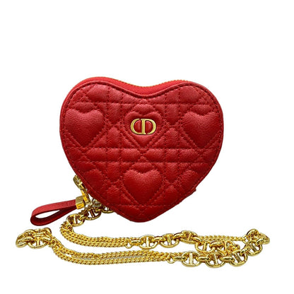 Dior Pouch Caro Chain Heart Red Lambskin