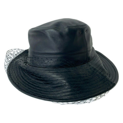 Dior Hat 57 Teddy-d Bob Hat Black Leather with Veil