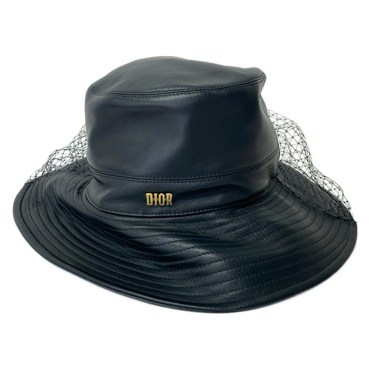 Dior Hat 57 Teddy-d Bob Hat Black Leather with Veil — view 3