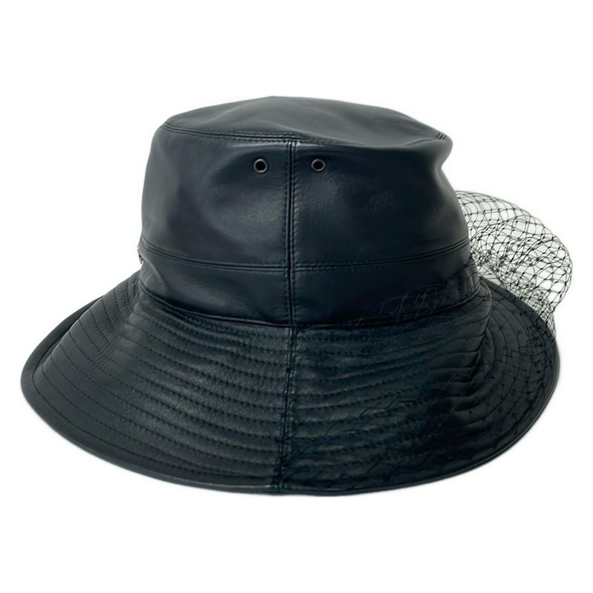 Dior Hat 57 Teddy-d Bob Hat Black Leather with Veil — view 2