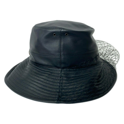 Dior Hat 57 Teddy-d Bob Hat Black Leather with Veil — view 2