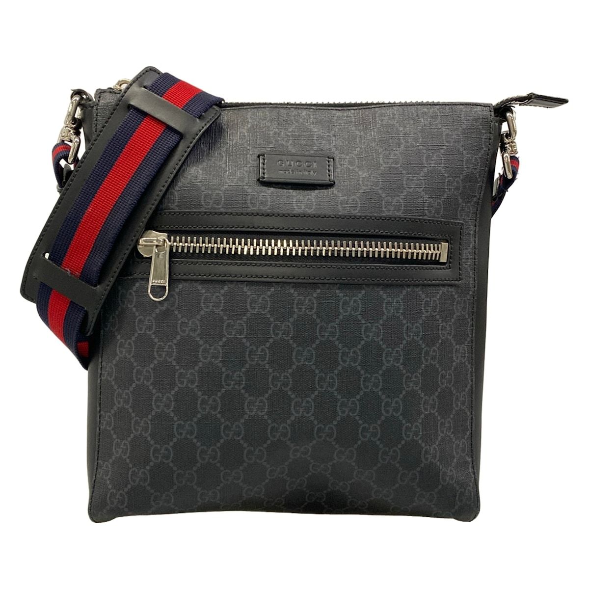 Gucci Shoulder Bag GG Plus Supreme Dark Gray Black Multi Leather