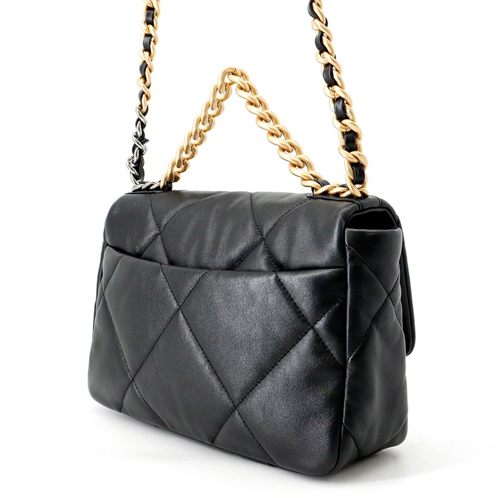 Chanel Chain Shoulder Bag 19 Quilted CC Logo Shiny Lambskin Black — view 2