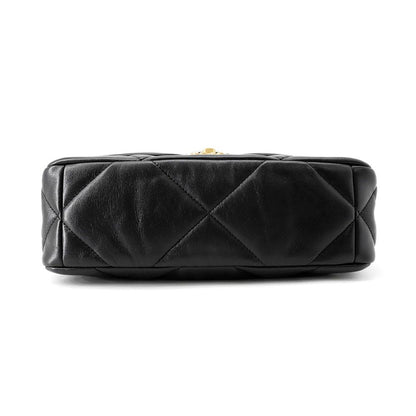 Chanel Chain Shoulder Bag 19 Quilted CC Logo Shiny Lambskin Black — view 3