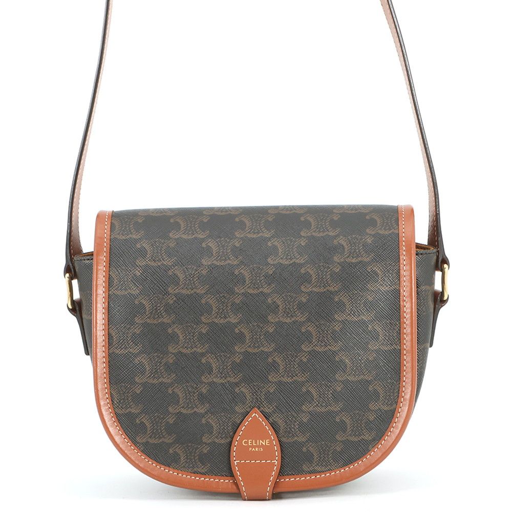 Celine Shoulder Bag Folco Triomphe Calf Leather Brown