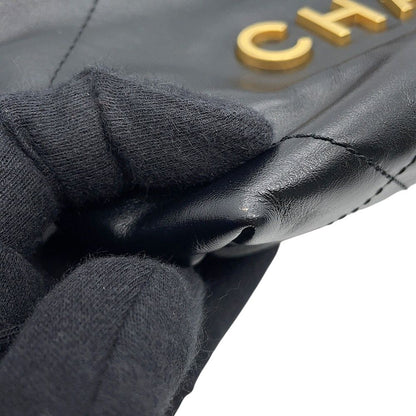 Chanel 22 Mini CC Logo Shiny Calf Leather 2-Way Shoulder Bag Black — view 8