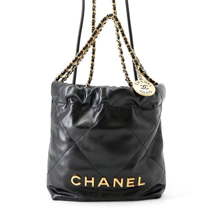 Chanel 22 Mini CC Logo Shiny Calf Leather 2-Way Shoulder Bag Black