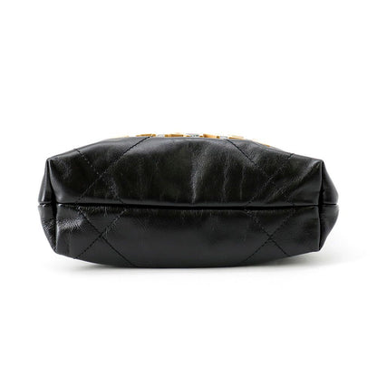 Chanel 22 Mini CC Logo Shiny Calf Leather 2-Way Shoulder Bag Black — view 3