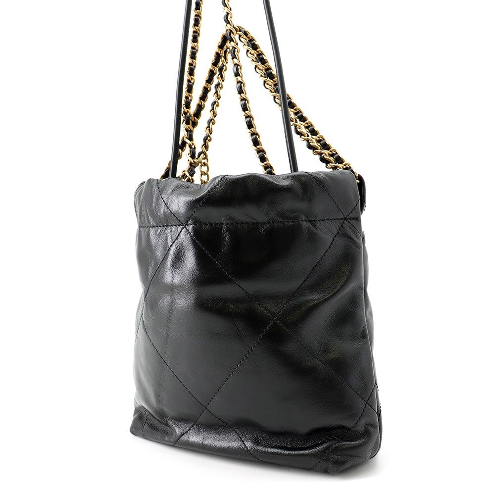 Chanel 22 Mini CC Logo Shiny Calf Leather 2-Way Shoulder Bag Black — view 2