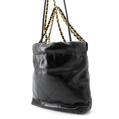 Chanel 22 Mini CC Logo Shiny Calf Leather 2-Way Shoulder Bag Black — view 2
