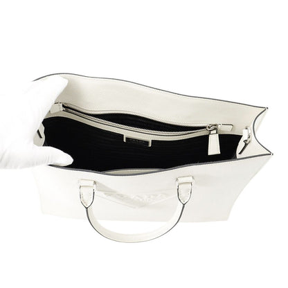 Prada Tote Triangle Embossed Logo Saffiano 2-Way Shoulder Bag White — view 6