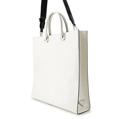 Prada Tote Triangle Embossed Logo Saffiano 2-Way Shoulder Bag White — view 2