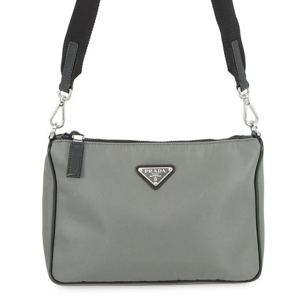 Prada Shoulder Bag Triangle Logo Bicolor Nylon Leather