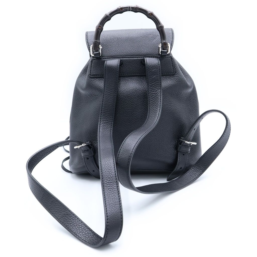 Gucci Bamboo Leather Small Backpack Black Tassel Calfskin Fringe Silver — view 2